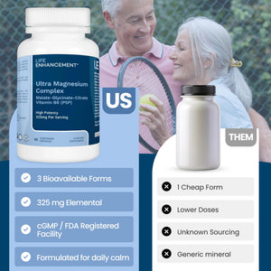 Life Enhancement Ultra Triple Magnesium Complex - 325 mg - with B6, Glycinate, Malate & Citrate - Magnesium Supplement Enhance Sleep and Brain Function - Made in USA (90 Vegetarian Capsules) Life Enhancement buy supplements Au