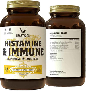 HEART & SOIL Histamine & Immune Support, 180 Capsules | 100% grass fed & finished from regenerative cattle with thymus, lung, spleen, liver & kidney. Immune defense.