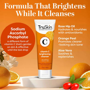TruSkin Vitamin C Brightening Face Wash with Rosehip Oil, 4 fl oz | Vitamins C & E, Aloe Vera and MSM gently cleanse, refresh and support radiant-looking skin without over-drying