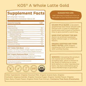 KOS Golden Mylk with Tumeric and Ginger, Organic Superfood Latte Powder, Adaptogen Mushroom Blend - Coffee Creamer, Dessert & Smoothie - Caffeine Free, Vegan, Dairy-Free, Gingerbread Chai, 28 Servings KOS buy supplements Au