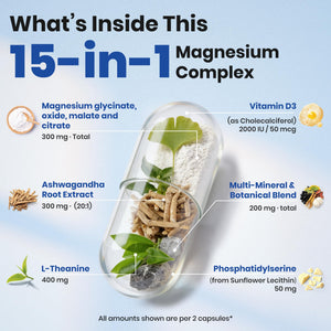 VEV DeepCalm Magnesium Complex for Women – 15-in-1 Glycinate & Citrate Capsules with Ashwagandha & L-Theanine – 120 Vegan Capsules VEV buy supplements Au