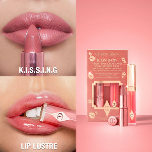 Charlotte Tilbury Icon Baby Lip Duo Kit - Mini K.I.S.S.I.N.G Satin Shimmer Lipstick & Full Size Hall of Fame High Shine Gloss Set - Hydrating Long Lasting Makeup Duo for On-the-Go Glossy Shine Charlotte Tilbury buy supplements Au