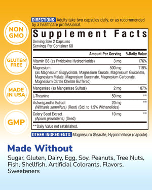 Vitalibre Magnesium Complex Supplement 500mg + Ashwagandha, L-Theanine, Vitamin B6 & Celery, High Absorption Magnesium Glycinate, Citrate, Malate, Sleep & Bone Support, 120 Vegan Capsules Vitalibre buy supplements Au