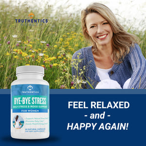TRUTHENTICS Bye-Bye Stress - Stress & Mood Support Supplement for Women with Ashwagandha, GABA, Lemon Balm, L-Theanin & Vitamin B Complex - Vegan - 60 Capsules TRUTHENTICSBuy Supplements Australia