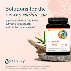 Youtheory Marine Collagen Tablets - 2,500 mg Fish-Sourced Collagen Peptides- with Vitamins A, C, E, B6 & B12 - Supports Joint & Nail Health* - Highly Absorbable - 290 Tablets (58-Day Supply) Youtheory buy supplements Au