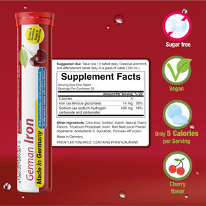 T&D German Iron 14 mg - 40 Vegan Drink Effervescent Tablets - Cherry Flavor - Made in Germany T&D buy supplements Au