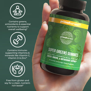 Primal Harvest Super Greens Gummies, Superfood Blend with Adaptogenic Mushrooms Vitamins & Nutrient-Rich Minerals & Antioxidants for Energy & Immune Support 1 Pack 60 Count, Primal HarvestBuy Supplements Australia