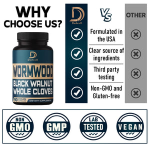 DEDICAD 12in1 Wormwood Black Walnut Clove Capsules - Immune, and Mood Support - 3 Month Supply - 90 Vegan Capsules DEDICADÂ buy supplements Au