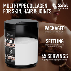 Zeal Naturals Multi Collagen Protein Peptides Powder Types I II III V X - Vitamin C, Biotin & Hyaluronic Acid - Hair, Skin & Nails - Marine, Bovine, Chicken & Eggshell - Unflavored, 45 Servings Zeal Naturals buy supplements Au