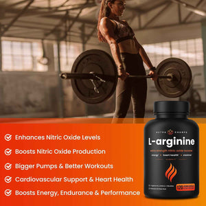 NutraChamps L-Arginine Supplement 1000mg + L-Citrulline 250mg & Beet Root – Nitric Oxide Booster for Heart Health, Energy & Stamina – Extra Strength Amino Acid Complex – 120 Vegan Capsules