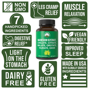 Magnesium Glycinate + Citrate + Malate + Chelate + Orotate + Taurate + Oxide. 7 Forms of Magnesium Complex. 500mg Supplement Capsules for Women & Men. 2 Pills for Sleep, Leg Cramps, Muscles Peak Performance buy supplements Au