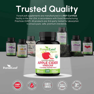 USDA Organic Apple Cider Vinegar Capsules with Mother, 1200 mg | Vegan & Non-GMO | Apple Cider Vinegar Pills with Cayenne Pepper & Ginger Root | 120 Caps