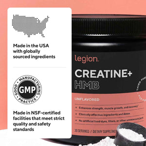 Legion Creatine HMB Powder – Micronized Creatine Monohydrate 5g with myHMB 2.5g – Unflavored Sports Nutrition Powder for Strength Training, Performance Support, and Post-Workout Recovery – 30 Servings