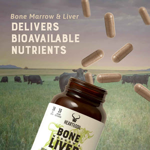 HEART & SOIL Bone Marrow & Beef Liver, 180 Capsules | 100% grass fed & finished from regenerative cattle. Supports bones, joints, tissue & skin. 3000mg for women & men.