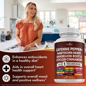 NEW AGE Cayenne Pepper Capsules Supplement with Hawthorn Berry, Dandelion Root, Ceylon Cinnamon, Garlic, Ginger, ACV, Milk Thistle, Beet Root, Aloe Vera - 120 Count NEW AGE buy supplements Au