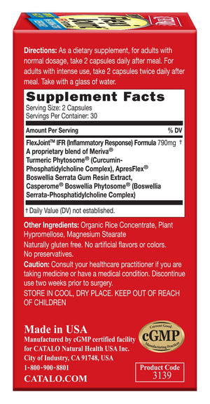 CATALO Extra FlexiJoint IFR Formula – with Meriva Turmeric Phytosome, ApresFlex & Casperome Boswellia – 60 Capsules CATALOBuy Supplements Australia