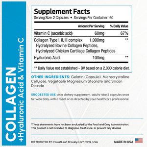 ForestLeaf Multi Collagen Pills with Hyaluronic Acid + Vitamin C | Hydrolyzed Collagen Supplements for Women or Men | Multi Collagen Capsules Peptides for Skin, Wrinkles, 120 Caps ForestLeaf buy supplements Au