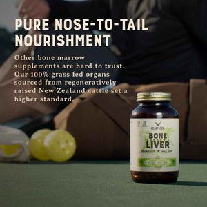 HEART & SOIL Bone Marrow & Beef Liver, 180 Capsules | 100% grass fed & finished from regenerative cattle. Supports bones, joints, tissue & skin. 3000mg for women & men.