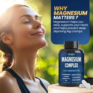 1000mg Magnesium Complex for Women and Men, 12 in 1 Magnesium Supplement with Ashwagandha, Zinc, D3, L-theanine. Easy to Swallow, High Absorption, Sleep Support & Stress Relief (60 Capsules) StrongVit buy supplements Au