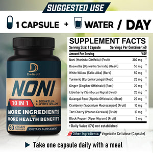 DEDICAD 10in1 Noni Capsules - 4 Month Supply with Elderberry, Boswellia, Turmeric, Ginger & More - Support Muscle, Joint, Digestive & Immune - 2 Packs of 60 Vegan Capsules, Non-GMO & Gluten-Free DEDICAD buy supplements Au