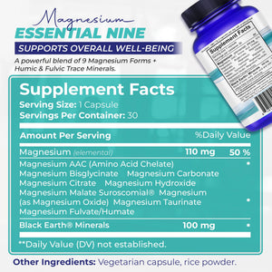 The Food Movement Co. Black Earth Magnesium Essential Nine - Vegan Capsules with Magnesium Glycinate, Citrate, Malate and More - 9 Bioactive Forms for Optimal Health (30 Count) THE FOOD MOVEMENT CO. buy supplements Au