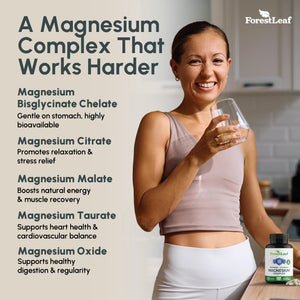ForestLeaf Magnesium Complex for Women and Men - 500mg Magnesium Supplement for Sleep - 5-in-1 Chelated Magnesium Citrate, Bisglycinate, Malate, Taurate, Oxide (120 Ct) ForestLeaf buy supplements Au