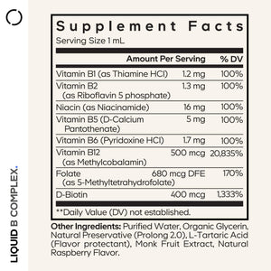 Codeage Liquid B-Complex Supplement with 8 Forms of Vitamin B - Vitamin Thiamine B1, Riboflavin B2, B3, B5, B6, Biotin B7, Active Methylated B9 Folate & B12 - Raspberry Flavor - Non-GMO - 1 fl oz CodeageBuy Supplements Australia
