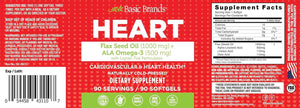 Basic Brands Smart Heart Flaxseed Oil, 1000 mg 90 Softgels | ALA Omega-3 & Lignans, Cold-Pressed, Plant-Based Omega-3, Heart, Brain & Skin, Non-GMO