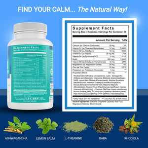 TRUTHENTICS Bye-Bye Stress - Stress & Mood Support Supplement for Women with Ashwagandha, GABA, Lemon Balm, L-Theanin & Vitamin B Complex - Vegan - 60 Capsules TRUTHENTICSBuy Supplements Australia