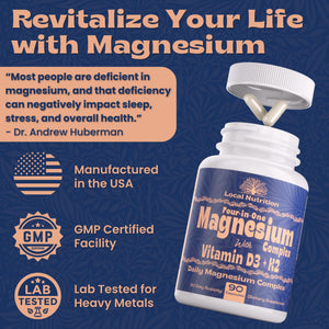 Local Nutrition Magnesium Complex 420mg with Vitamin D3 K2 - Four Bioavailable Forms Including Bisglycinate (Glycinate), Malate, Taurate, and Chloride for Superior Absorption - 90 Capsules Made in USA Local Nutrition buy supplements Au