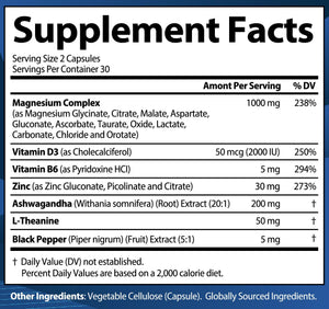 1000mg Magnesium Complex for Women and Men, 12 in 1 Magnesium Supplement with Ashwagandha, Zinc, D3, L-theanine. Easy to Swallow, High Absorption, Sleep Support & Stress Relief (60 Capsules) StrongVit buy supplements Au