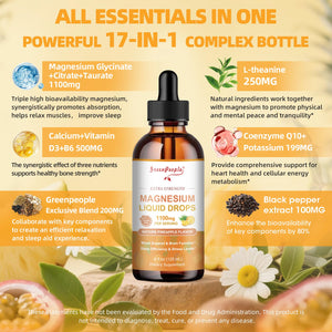 GREENPEOPLE 17-in-1 Triple Magnesium Complex Supplement,Magnesio Liquid Drops with Magnesium Glycinate & Citrate,Pineapple Flavor,Calm Mood,Muscle & Sleep for Adults,4 fl. oz 2Pack GREENPEOPLE buy supplements Au