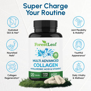 ForestLeaf Multi Collagen Pills with Hyaluronic Acid + Vitamin C | Hydrolyzed Collagen Supplements for Women or Men | Multi Collagen Capsules Peptides for Skin, Wrinkles, 120 Caps ForestLeaf buy supplements Au