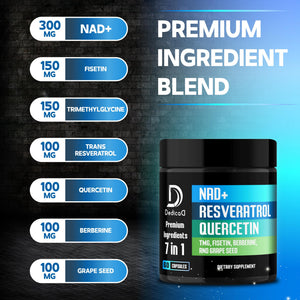 DEDICAD NAD.+ Supplement - Combined to Resveratrol, Quercetin, Berberine, Fisetin, TMG and Grape Seed - 60 Capsules DEDICADÂ buy supplements Au