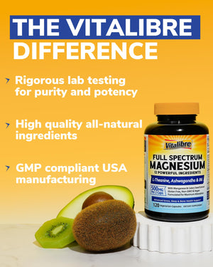 Vitalibre Magnesium Complex Supplement 500mg + Ashwagandha, L-Theanine, Vitamin B6 & Celery, High Absorption Magnesium Glycinate, Citrate, Malate, Sleep & Bone Support, 120 Vegan Capsules Vitalibre buy supplements Au