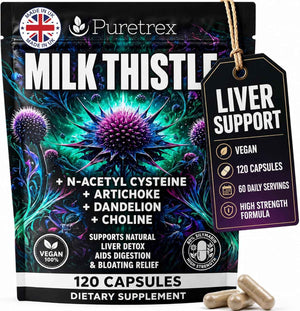 Milk Thistle Supplement - 120 Vegan Capsules, Advanced Liver Support Complex with NAC, Artichoke, Dandelion, Choline, Turmeric & BioPerine, Liver Detox, Cleanse, Bloating Relief & Digestion