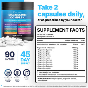 Vita Guard Magnesium Complex 1480mg โ 10-in-1 with Glycinate, Citrate, Malate & More โ High Absorption โ Sleep, Muscle, Nerve & Heart Support โ 90 Vegan Capsules โ Non-GMO, Gluten-Free, No Sugar Vita Guardย buy supplements Au