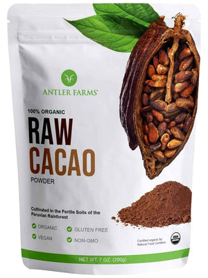 Antler Farms - 100% Pure Organic Raw Cacao Powder, 40 servings, 200g - Vegan, Gluten Free, Cultivated Naturally in Amazon Rainforest, Certified USDA Organic | 100% Pure, Vegan, Gluten Free, Cultivated Naturally in Amazon Rainforest, Certified USDA Organic