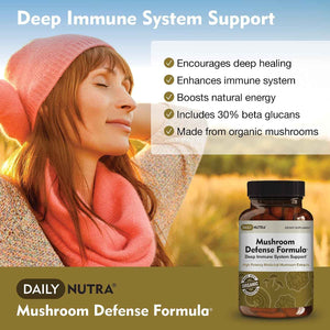 DailyNutra Mushroom Defense Formula - Immune Support Supplement | Organic Mushrooms, Hot Water Extracted - Reishi, Chaga, Maitake, Shiitake & Turkey Tail (90 Capsules)
