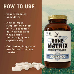 HEART & SOIL Grass Fed Bone Matrix, 180 Capsules | Supports bone and joint health, strength, and flexibility.