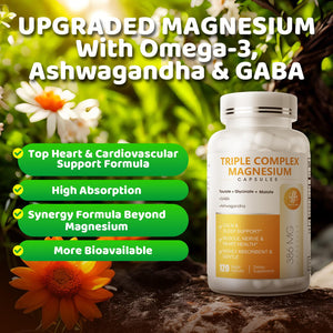 Triple Magnesium Complex - Magnesium Glycinate, Taurate & Malate Supplement with Omega3, Ashwagandha, GABA for Sleep, Brain Heart & Muscle Support - High Absorption and Gentle, Vegan, 120 Capsules iMATCHME buy supplements Au
