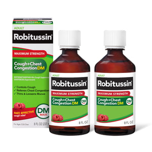 Robitussin Adult Maximum Strength Cough Plus Chest Congestion DM Max, Cough Suppressant and Expectorant, Raspberry Flavor, 8 Fl Oz x 2 Robitussin buy supplements Au