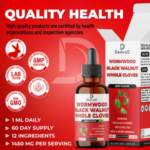 DEDICAD 12in1 Wormwood Liquid Drops Added Black Walnut, Whole Cloves and 9 More Herbs - 2 Fl Oz - 60 Days Supply - Mint Flavor DEDICADΒ buy supplements Au