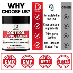 DEDICAD 9in1 Cortisol Supplement - Ashwagandha and Magnesium Glycinate and Chelate - Brain Health & Restful Night & Mood Balance - 90 Capsules Supply 45 Days DEDICADΒ buy supplements Au