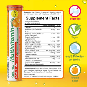 T&D German Multivitamin Drink Effervescnet Tablets 140 Servings Orange Flavour - Vitamin C, E, B1, B2, B6, B12, Biotin, Folic Acid, Niacin, Pantothenic Acid Pharma – Made in Germany T&D buy supplements Au