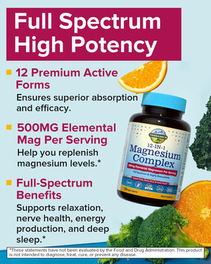 Terranics 12-in-1 Magnesium Complex 500mg, High Absorption Chelated Magnesium Glycinate, Citrate, Malate, Taurate, Orotate & More, for Sleep, Calm, Energy, Heart, Vegan, Non-GMO,120 Capsules Terranics buy supplements Au
