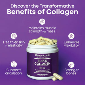 Rejuvicare Super Collagen 500 mg, Hydrolyzed Collagen Peptides for Hair, Skin & Nails, Beauty & Wellness Supplement, Supports Healthy Hydration & Elasticity, 180 Capsules, 2 Pack Value Rejuvicare buy supplements Au