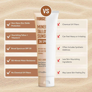 Forge Skin Mineral Sunscreen SPF 30, Non-Nano Zinc, Tallow-Based, 2.7 oz | Broad spectrum SPF 30, non-nano zinc oxide, grass-fed tallow base, no white cast, water resistant 80 min, oxybenzone-free