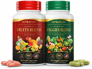 MPRAYAN Fruits and Veggies Capsules - 90 Fruits + 90 Veggies - Whole Food Superfood Supplement - Daily Greens Vitamins & Minerals - Plant Based Nutrition - Vegan Non-GMO - 180 Capsules MPRAYAN buy supplements Au