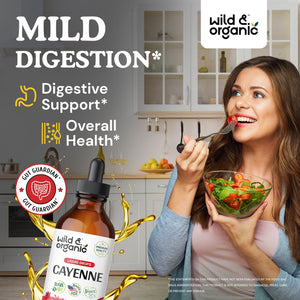 Wild & Organic Cayenne Pepper Tincture - Digestive Support with Capsaicin Extract - Cayenne Pepper Liquid Drops for Overall Well-Being - Unflavored, Vegan, Sugar & Alcohol-Free - 4 fl oz Wild & Organic buy supplements Au